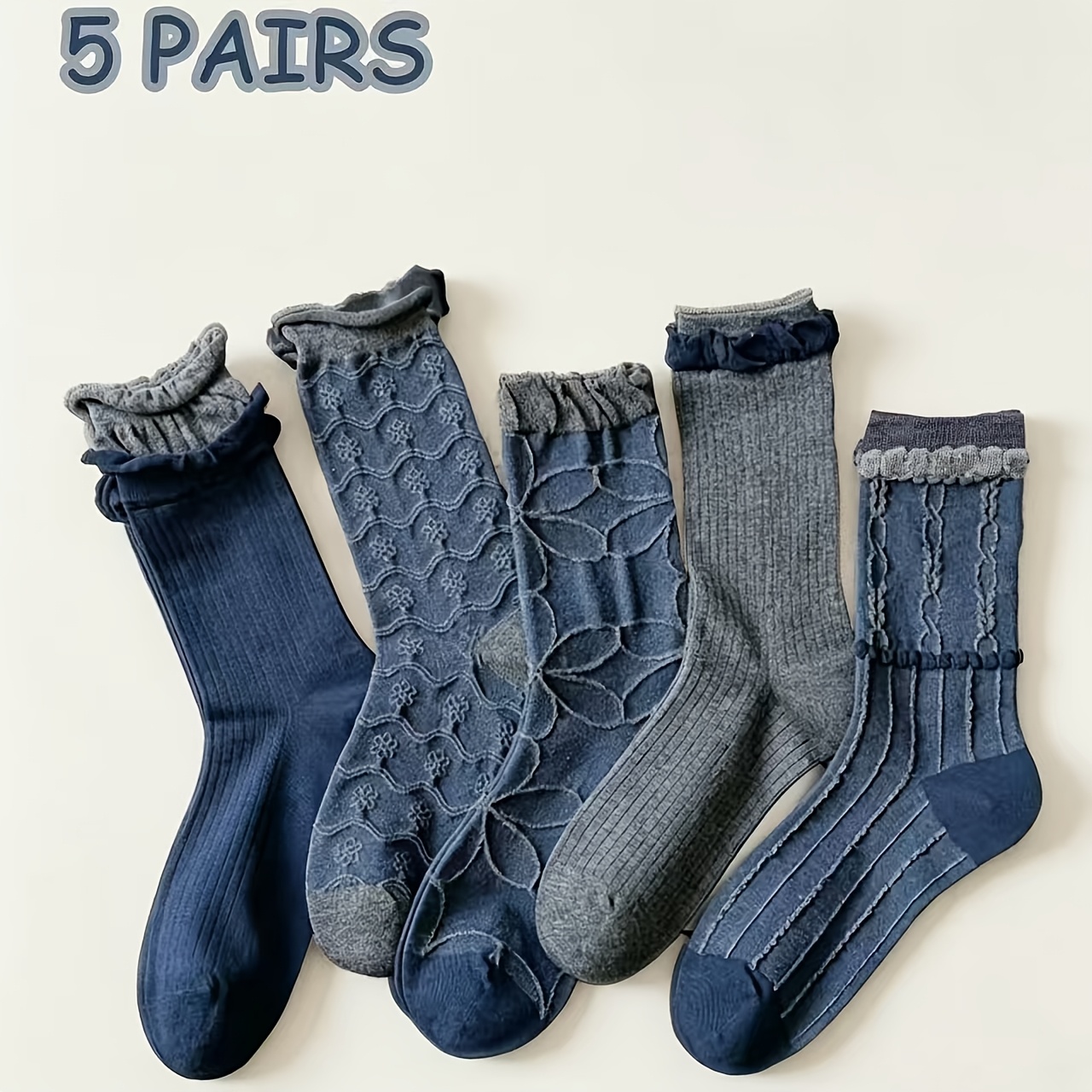 TEMU Mixed Colors - 5 Pairs Vintage Navy Socks, Soft Comfortable All-match Style