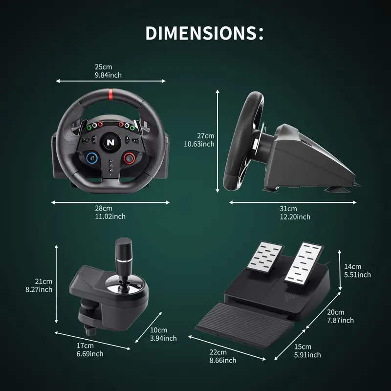 racing wheel with separate shifter and floor pedals, steering wheel for ps4, one, |s, switch, windows pc (d-input & x-input), 270 degree zero dead zone driving car simulator - with , , durable construction, precision engineering, console players Product details 1