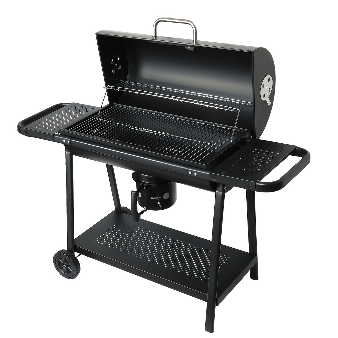 TEMU Large Charcoal Grill With Side Table - Outdoor Bbq Grills With Drop-down - Barbecue Grill Ideal For Camping, Backyard Grilling, Picnics, Patio