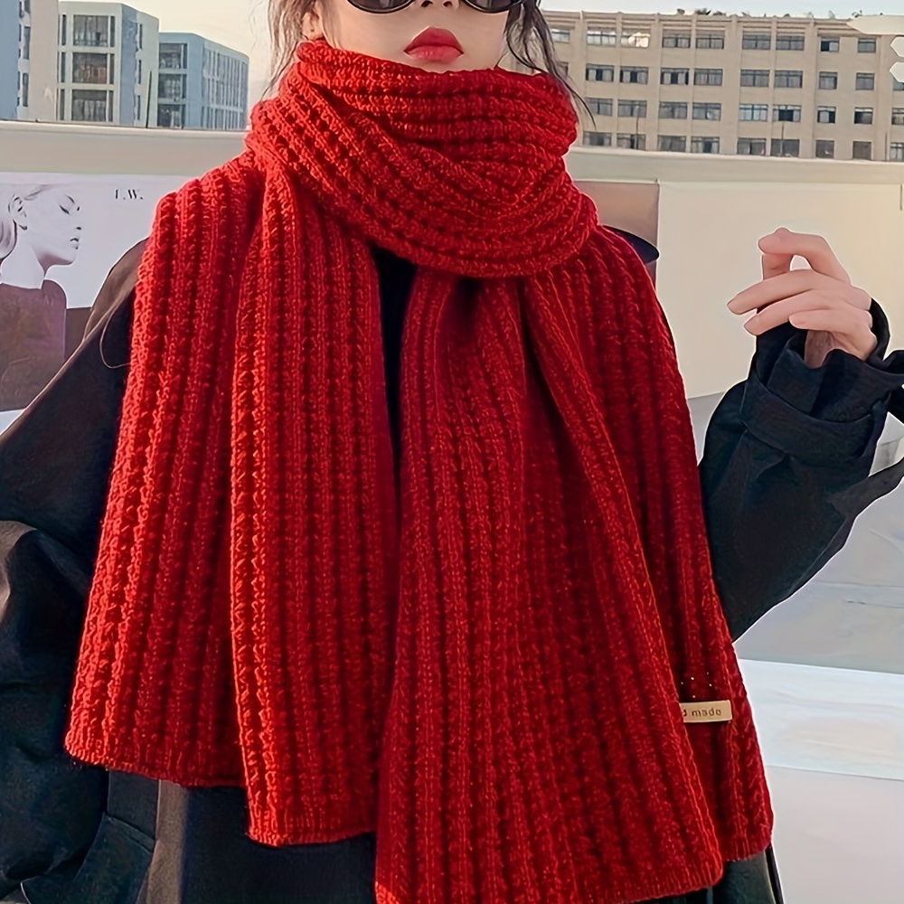 Autumn Winter Thickened Knitted Scarf Women's Solid Color - Temu