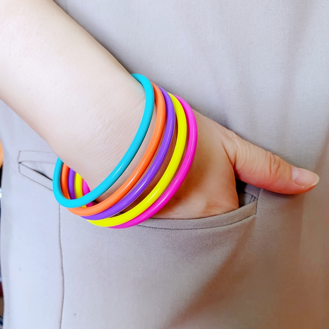 

5pcs Acrylic Round Tube Colorful Bracelets Suitable For Women's