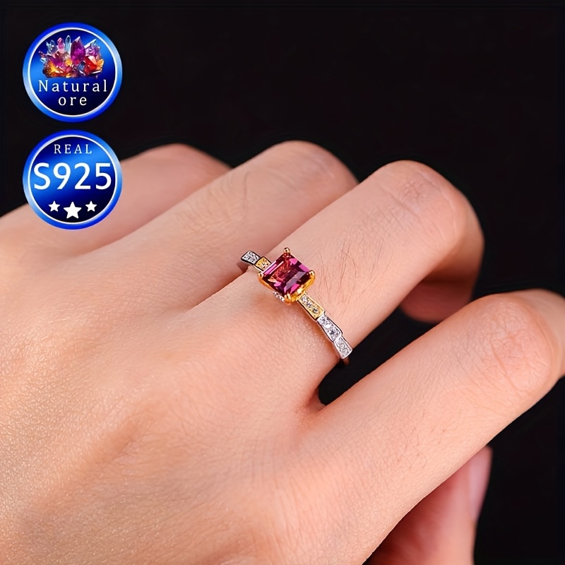 S925 Silver Red Garnet Gemstone Ring, Adjustable Gift for Her