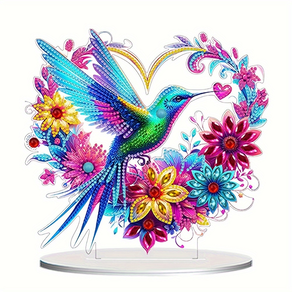 

5d Diy Diamond Painting Kit, Acrylic Hummingbird & Flower Desk Ornament – Creative Handicraft, Home Decor, Unique Irregular Diamonds, Art & Craft Gift, Unleash Creativity, Suitable For Beginners