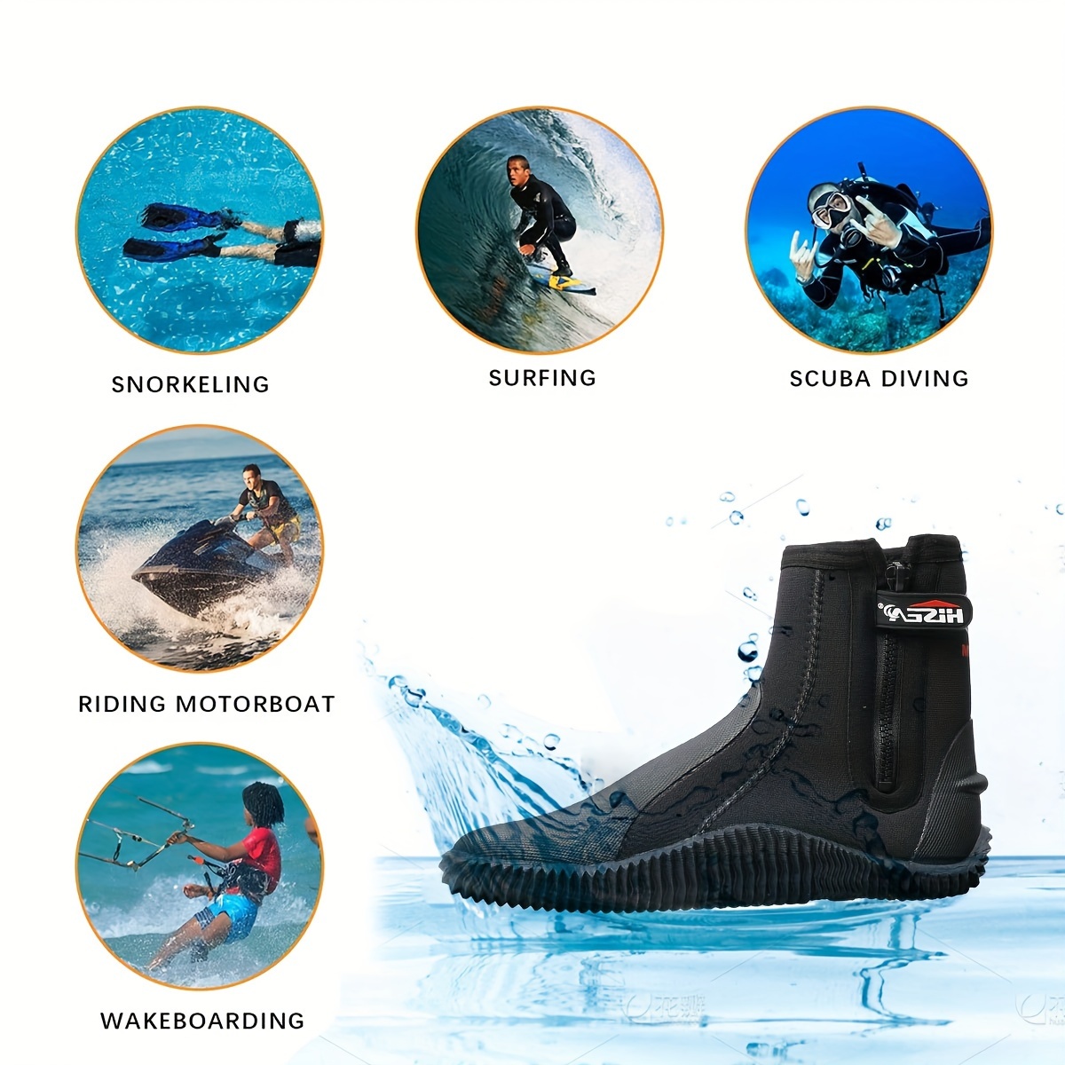 Premium Neoprene Diving Boots 5mm Water Shoes Swimming Shoes Fishing Shoes Wetsuit Ankle Boots Side Zipper With Non slip Rubber Sole