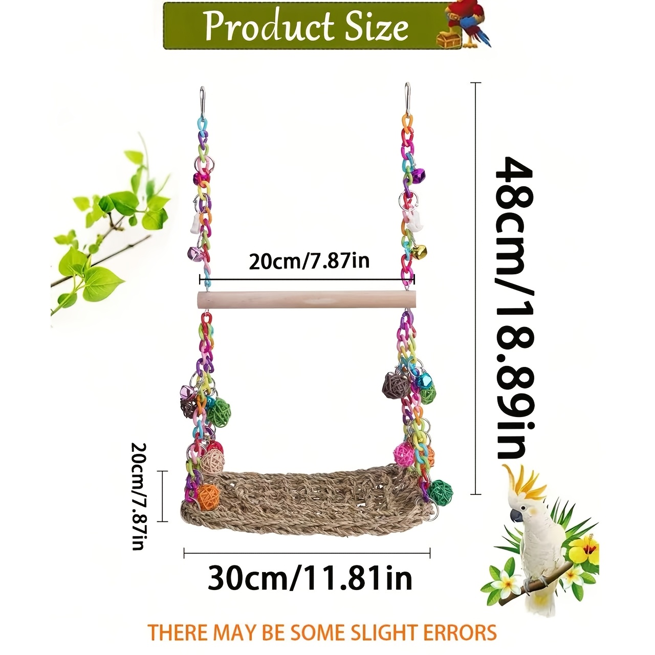 1 Parrot Acrylic Swing Stand, Rattan Ball Colorful Chain Double Layer Swing, Climbing Net Hammock, Educational Bird Supplies, Bird Cage Additions, Parrot Toys, (All Additions Are Randomly Assembled in Color)