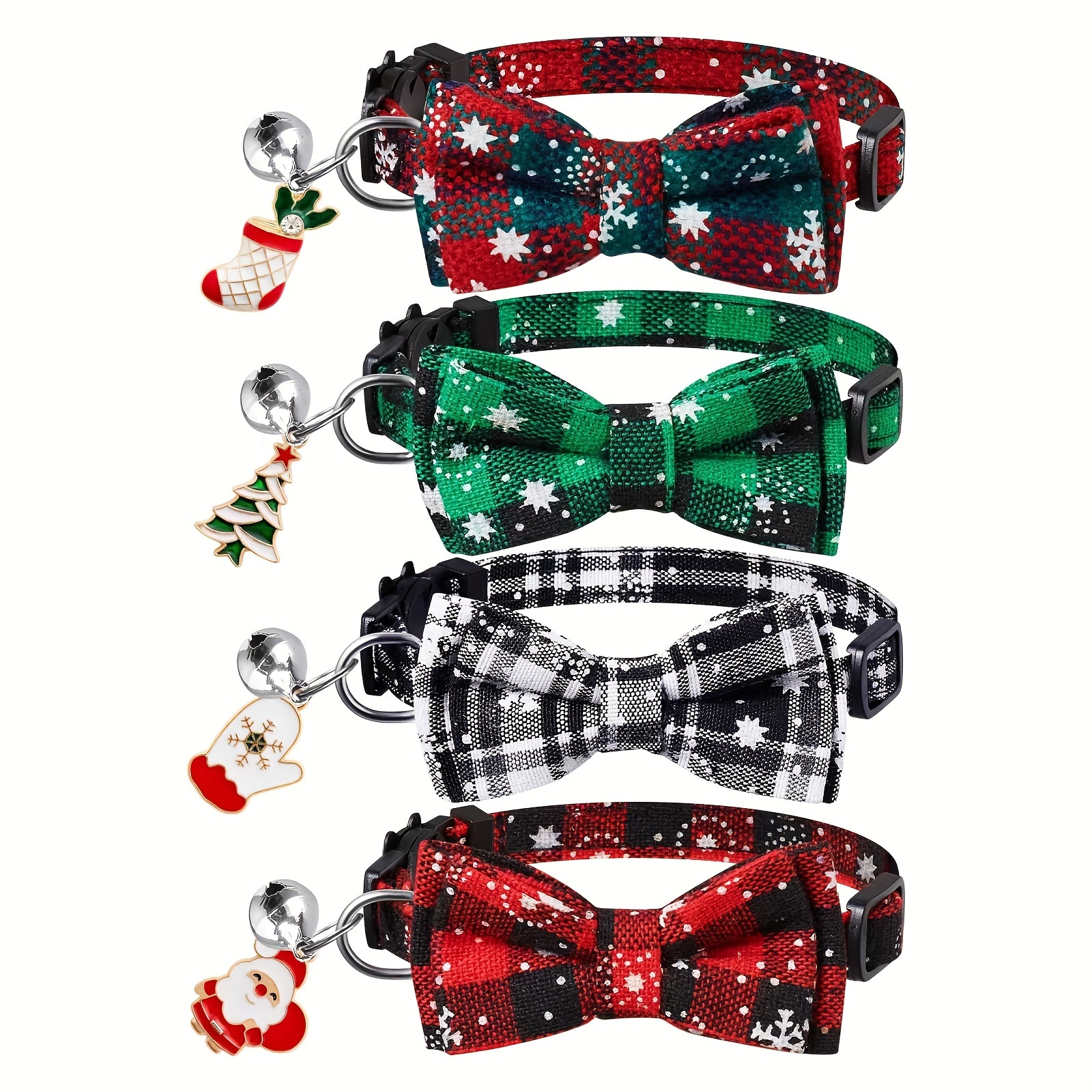 

4 Pack Christmas Cat Collars With Bow Tie And Bell, Breakaway Kitten Collar For Cats, Adjustable 7-12inch, For Kitty Kitten Adult Cats, Pet Supplies, Stuff, Accessories