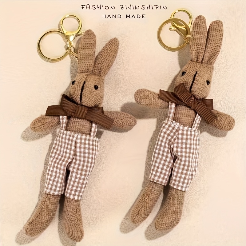 

[1pc Bunny Keychain] 1pc Handmade Fashionable Overalls Bunny Keychain, Animal Theme Party Favor Gift Bag With Closure, For Car , New Year, Valentine's Day