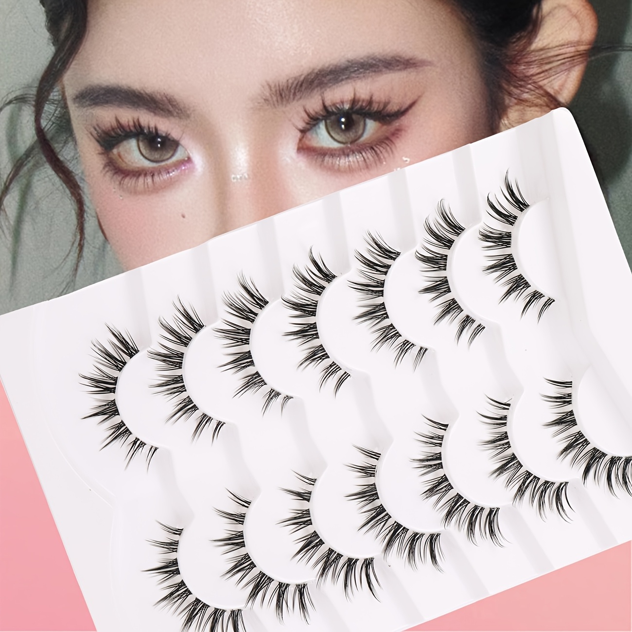 Image of 7 Pairs Of Natural And Transparent Winged False Eyelashes For A Makeup Look, With A Fishtail Design In Lengths Of 4-14mm