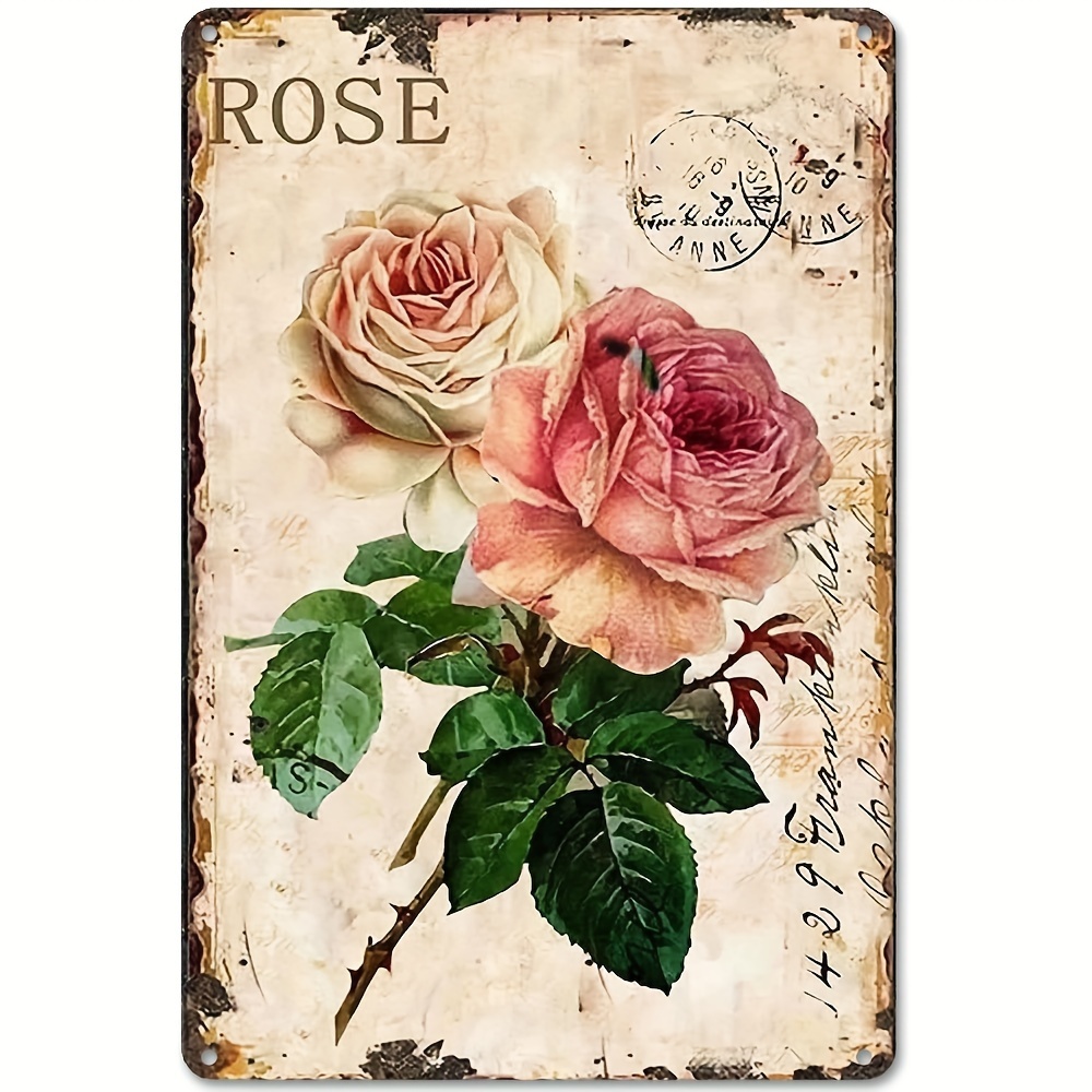 

1pc, Retro Metal Aluminium Tin Sign, Garden Flower Metal Tin Sign, Beautiful Rose, Farmhouse Sign, Country Farm Kitchen Wall Home Garden Decor Art Signs, Garage Decoration