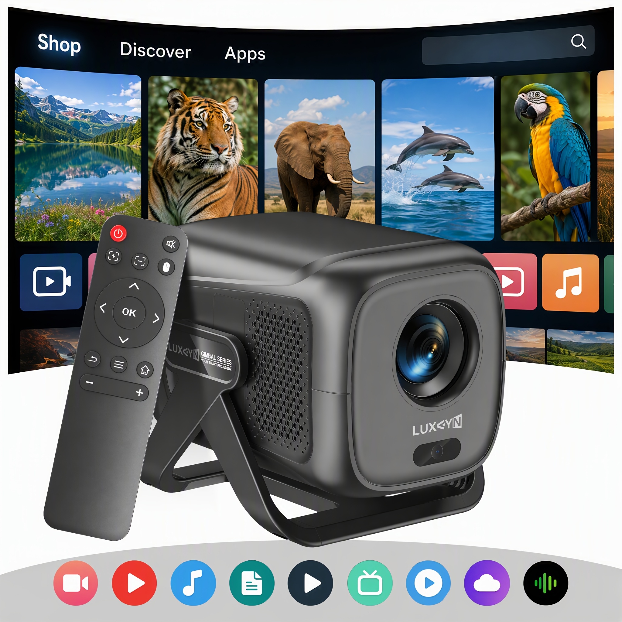 Image of Luxvyn Gimbal A5 Hd Home Theater Projector 550ansi Native 1080p 8k Support 14 Dual Wifi Wireless Auto Focus Keystone Correction 135° Rotatable For Home Office Outdoor Camping Movies Hdr 10