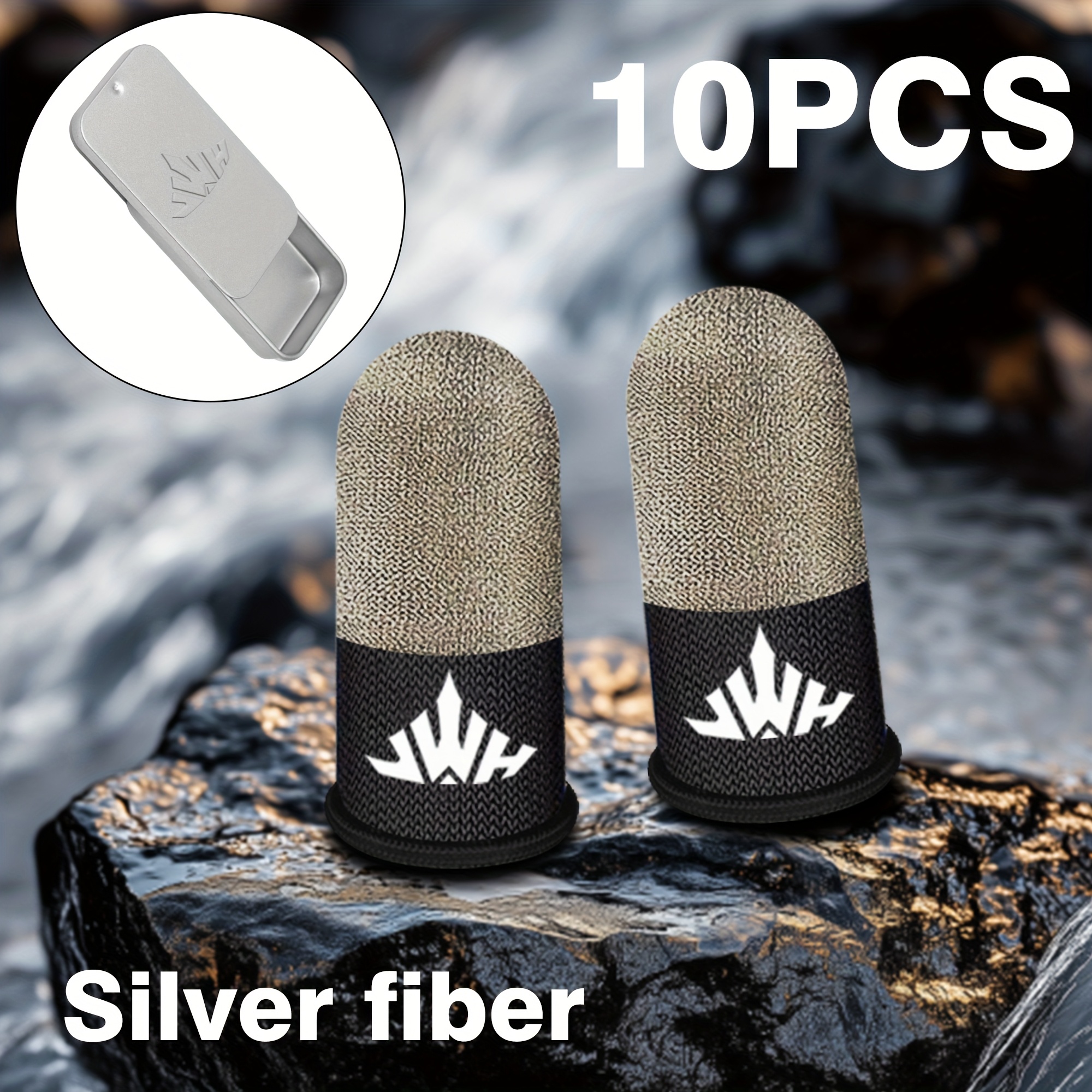 TEMU 10-pack Silvery Fiber Gaming Finger Sleeves With Box For Mobile Games, Sweat-proof And Ultra-thin, Smooth Operation - Breathable, Non-slip,