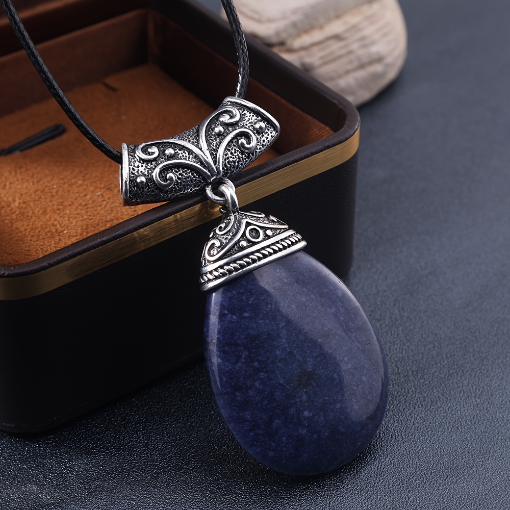 

1pc Retro Geometric Natural Stone Pendant, Suitable For Daily Wear