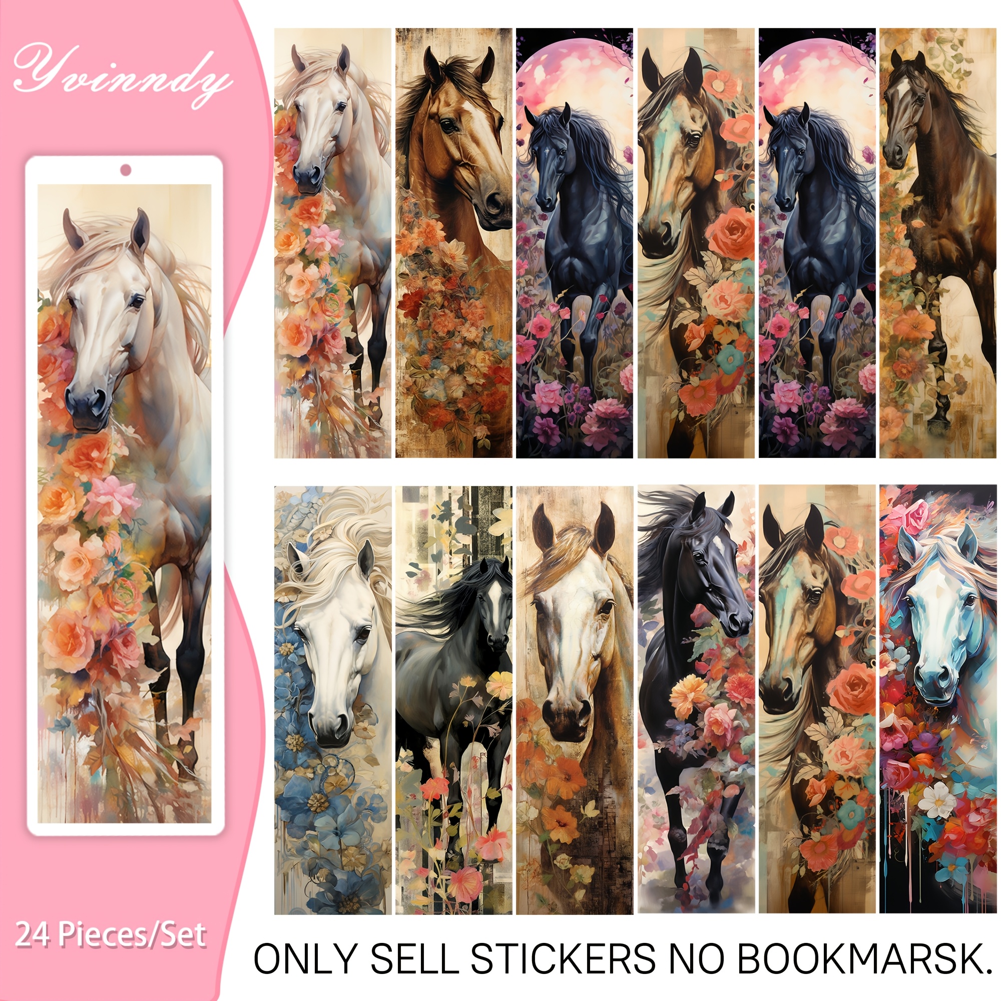 TEMU 24pcs Rétro Cheval UVDTF Décoratif, Transfert de Vinyle Imperméable, Convient aux Produits, Marque-pages, Emballage de Stylos et Cadeaux. C'est