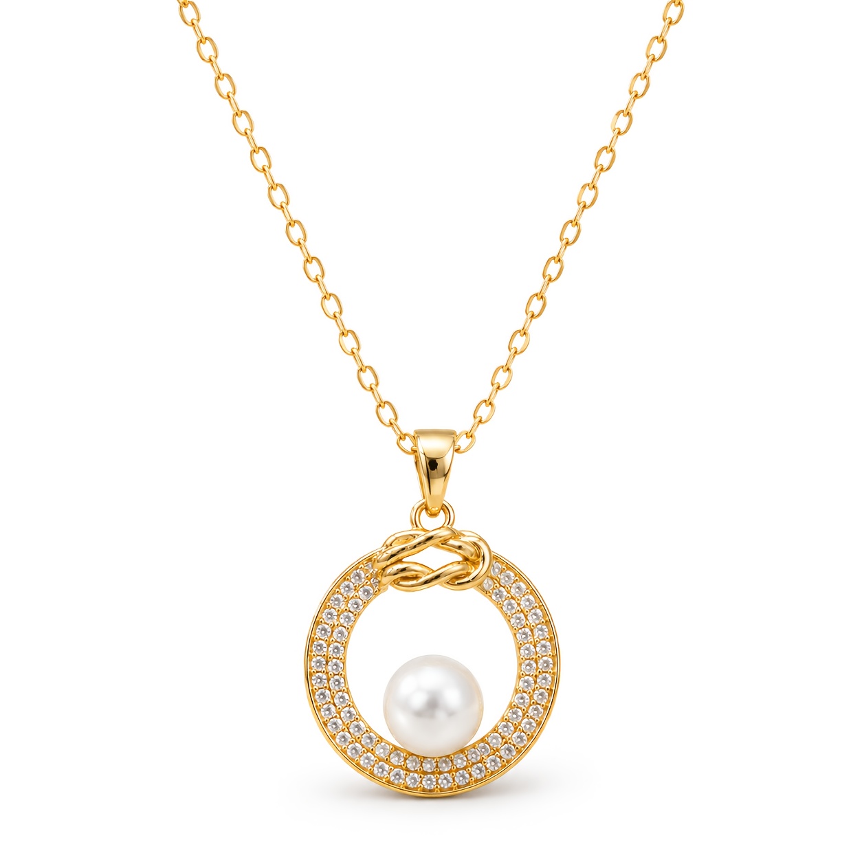 TEMU Elegant Pearl Circle Pendant Necklace For Women, Gold-tone Jewelry, Classic Statement Necklace For Daily Wear, Party, Birthday And Anniversary