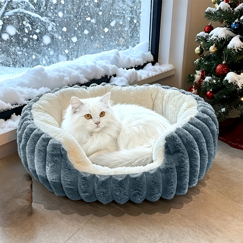 E-shop Donut Quadrat Öffnung Katzenbett für Innenräume - Beruhigendes Rund Hunde- Katzebett, mit rutschfester Unterseite, bequem & waschbarer weicher