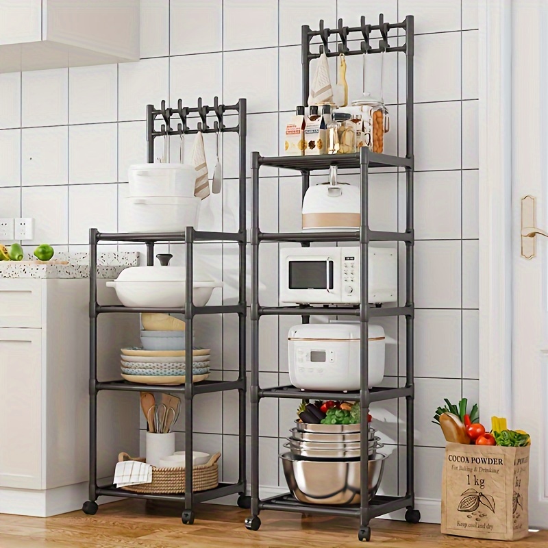 

1pc Multi-functional Storage Rack, Storage Rack With Wheels And Hooks For Kitchen, Bathroom, Living Room, Space-saving Kitchen Shelves, Home Accessories