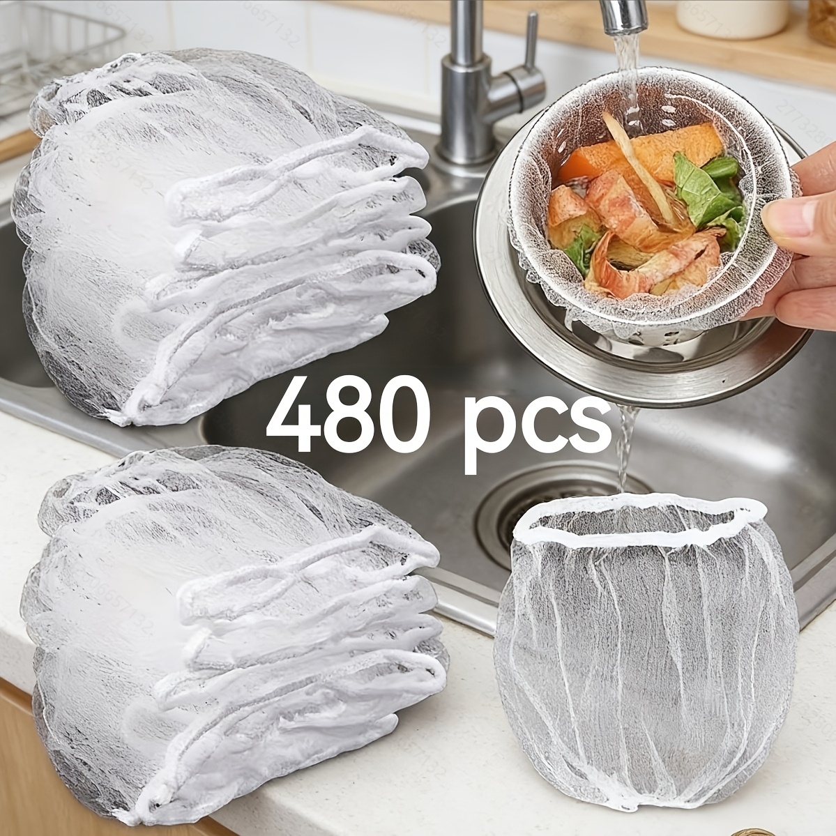 TEMU 480pcs Sac de filtre pour évier, adapté pour évier de cuisine, drain, lavage de légumes, séparation des déchets de cuisine, drainage de drain de