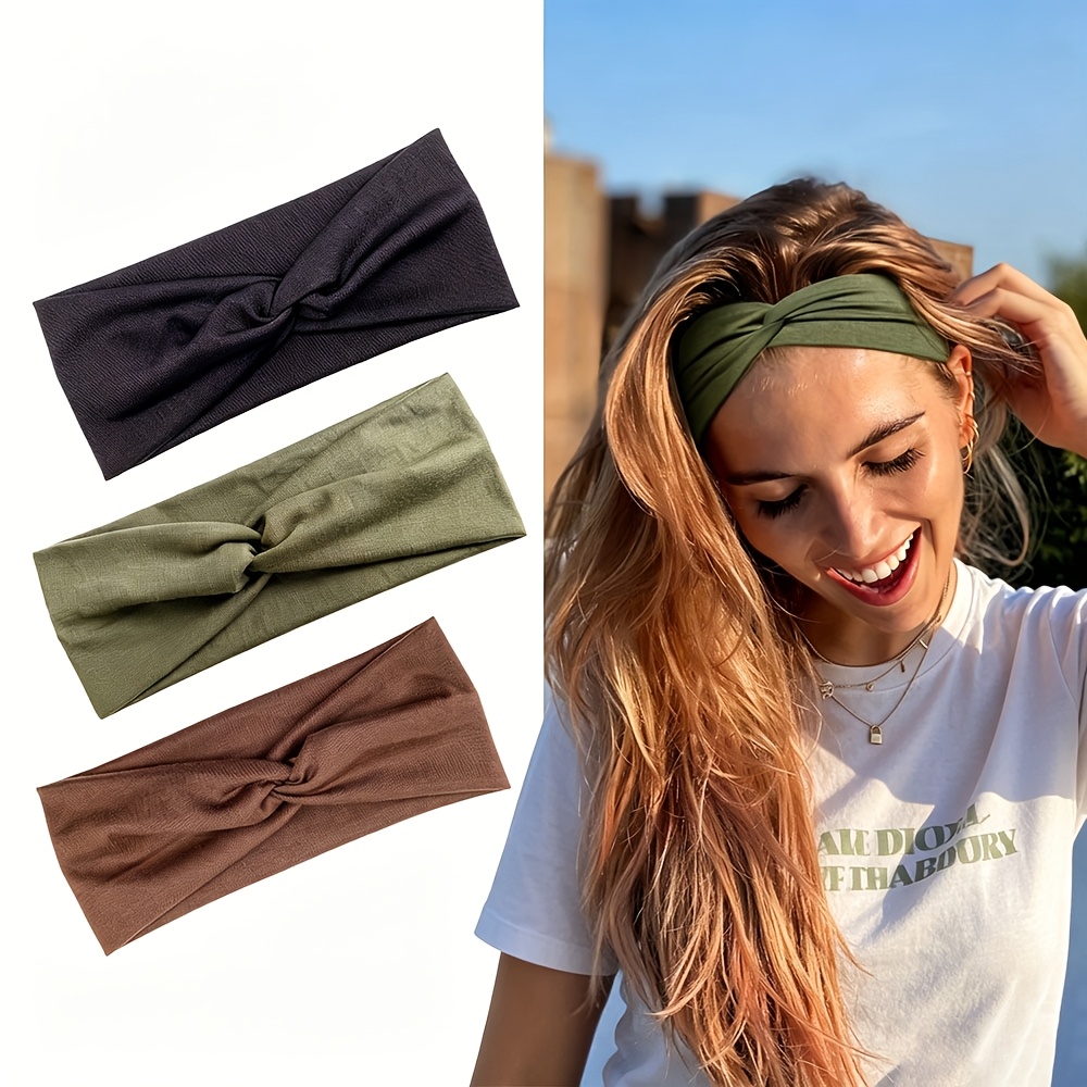 3er-pack stirnbänder für damen, rutschfest, für kurzes haar. yoga workout laufen sport elastische haarbänder für damen haar twist turban haarwickel für
