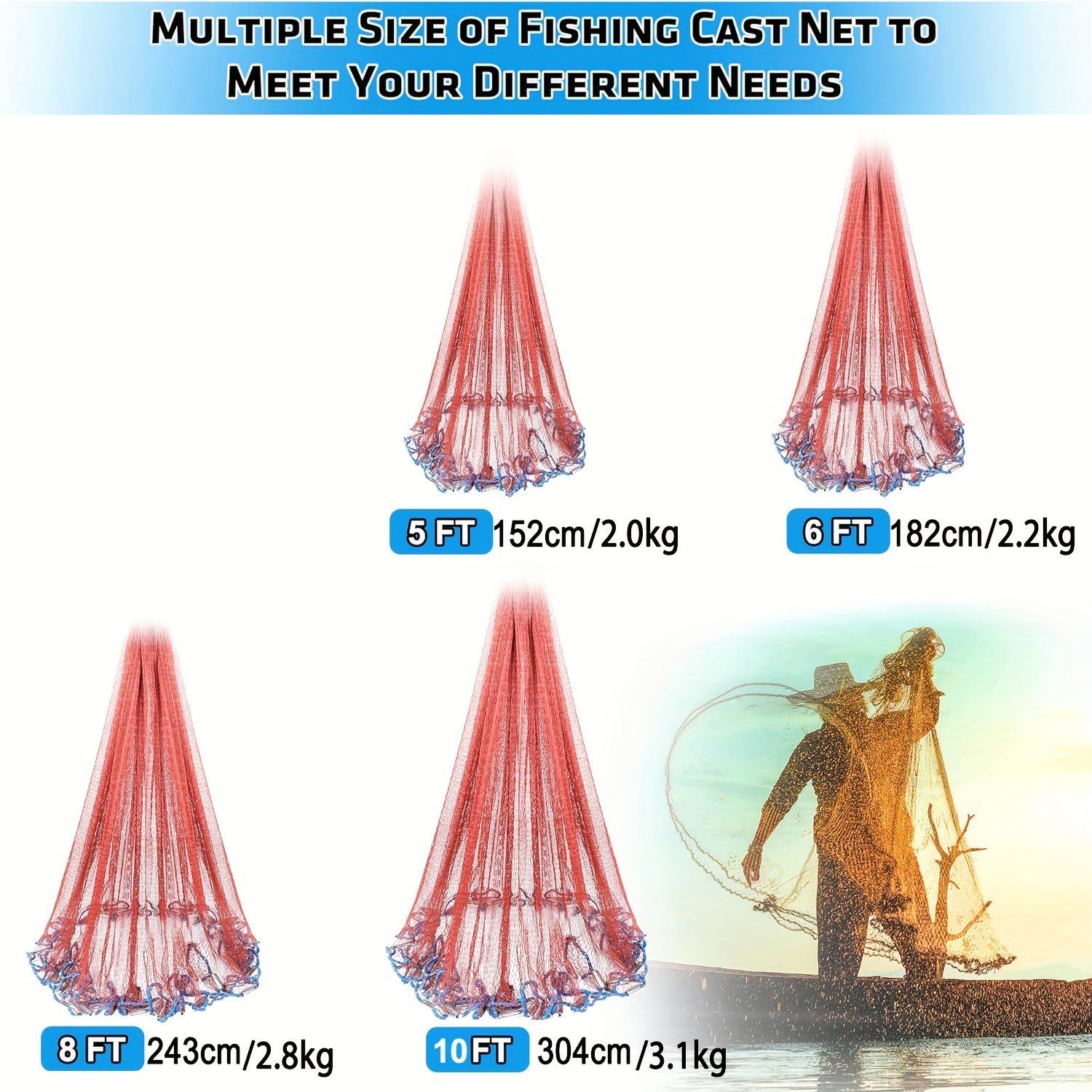 Flying Disc Style Cast Net Mesh Size Radius Fishing Cast Net - Temu