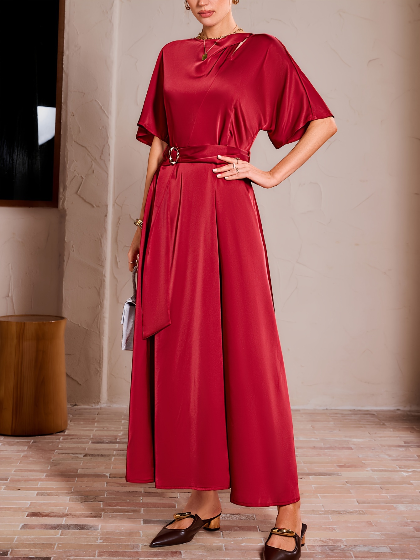 robe longue ceinture femme col rond manches courtes Temu Switzerland