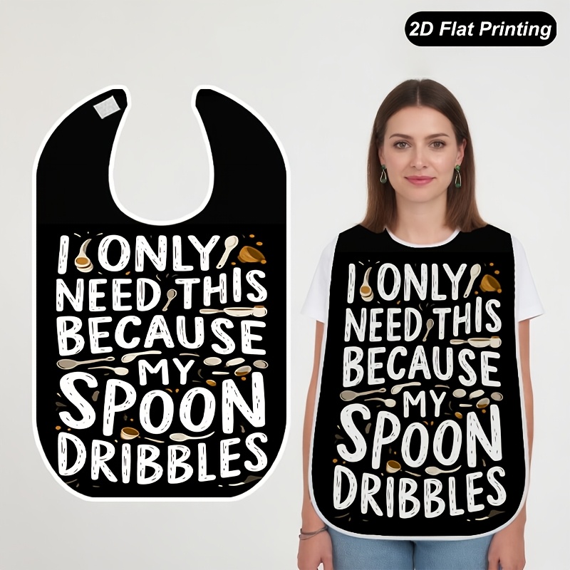 TEMU 1pc 2d Flat Spoon Quote Print Bib, Fashionable Dining Anti-scatter Towel For Adults And Seniors, Versatile Tableware-themed Design For Men And