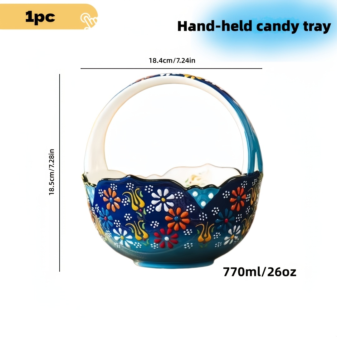TEMU Hand-painted Candy Ceramic Tray - Blue Floral Pattern, Non-food Contact, Suitable For Candy Storage And Kitchen Decor, Ginger Jar Home Decor,