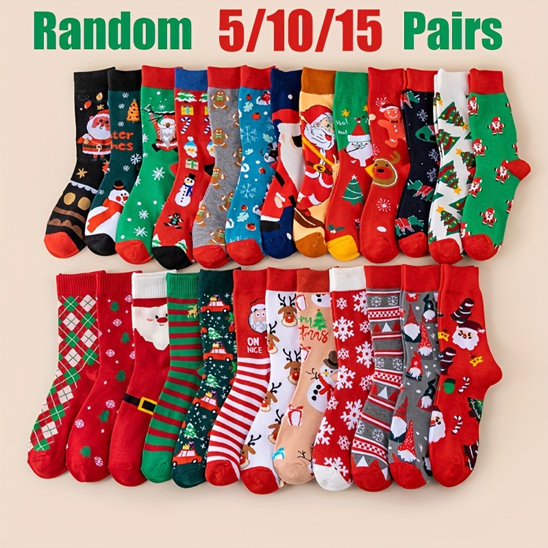 

Christmas Tree Snowman Gingerbread Man Pattern 5/10/15 Pairs Men's Crew Socks, Simple All- Comfy Casual Sports Socks For Basketball Running