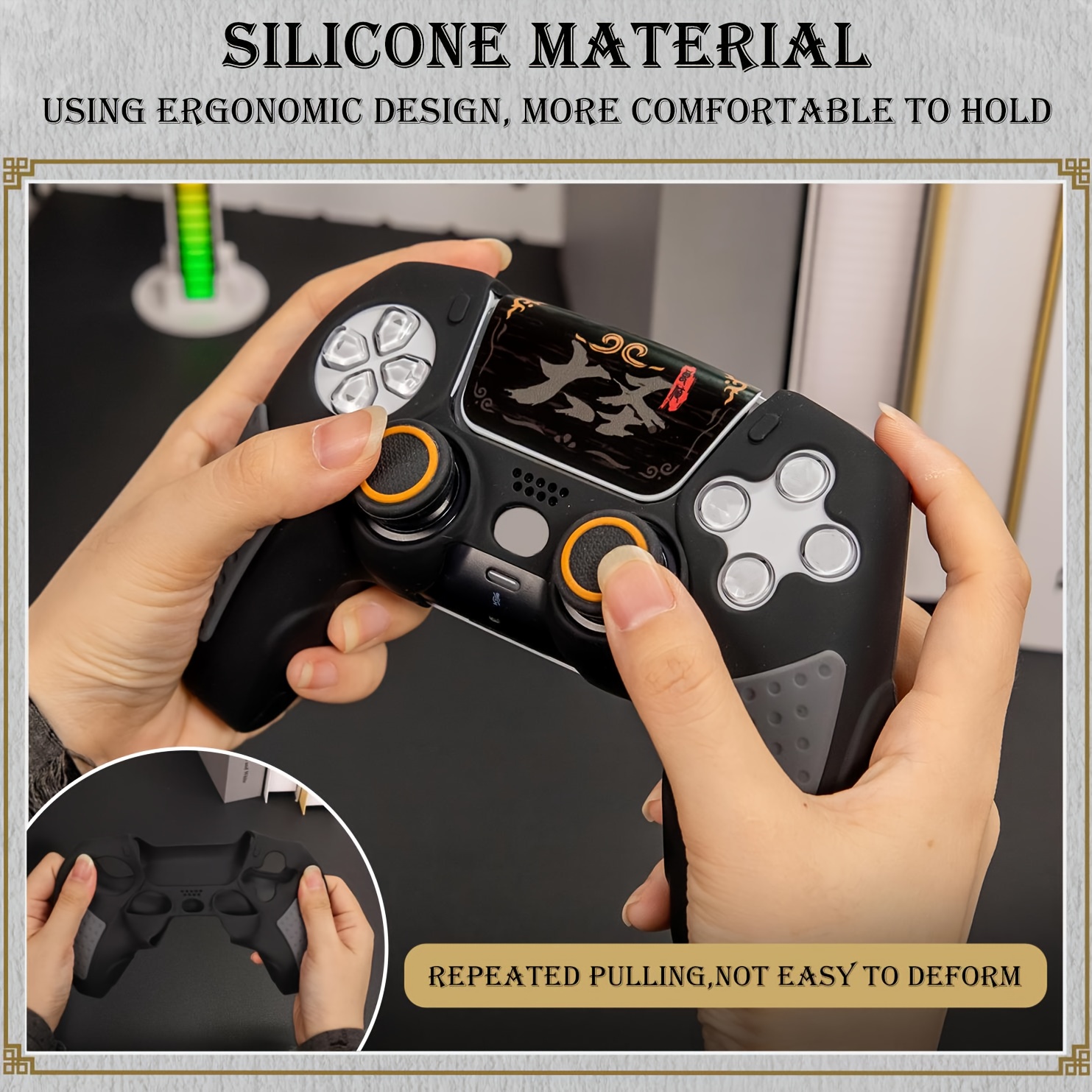 IINE Housse de protection noire en silicone avec capuchons de joystick pour manette PS5