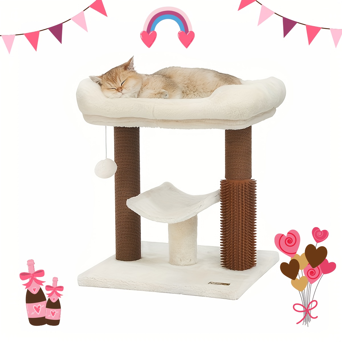 

Fluffydream Cat Tree Tower, Cat Scratching Post For Indoor Cats, Perch, Interactive Ball Great For Kittens, Elderly Cats, Adult Cats, Not Take And Is Easy To Place