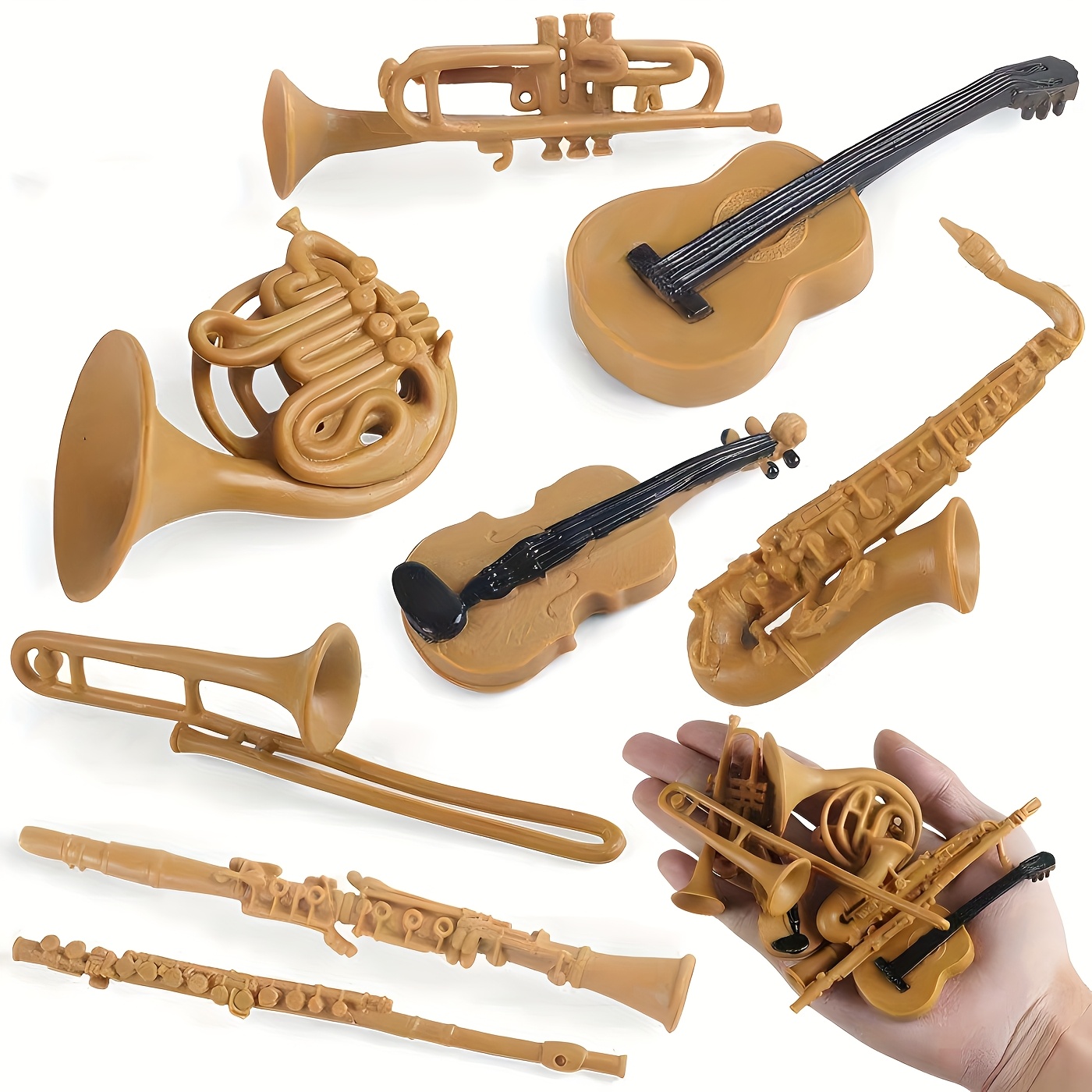 Juego de instrumentos musicales clásicos de miniatura de PVC - Saxofón, clarinete, trompeta, trombón, flauta, guitarra, violín y más - Ideal para artistas, músicos, maestros o amantes de la música - Regalo perfecto para Navidad, Día de San Valentín o festival de música