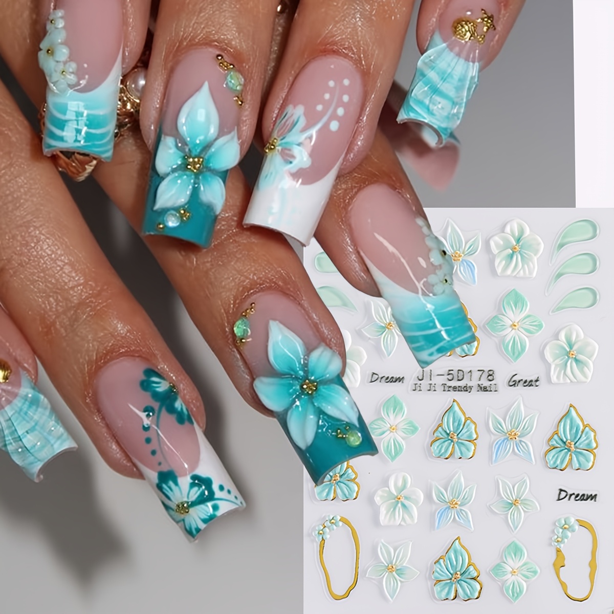 3d Nail Art Stickers + Ocean-themed Flowers + Manicure + For Nail Salons + Popular , 3d Decorative Elements