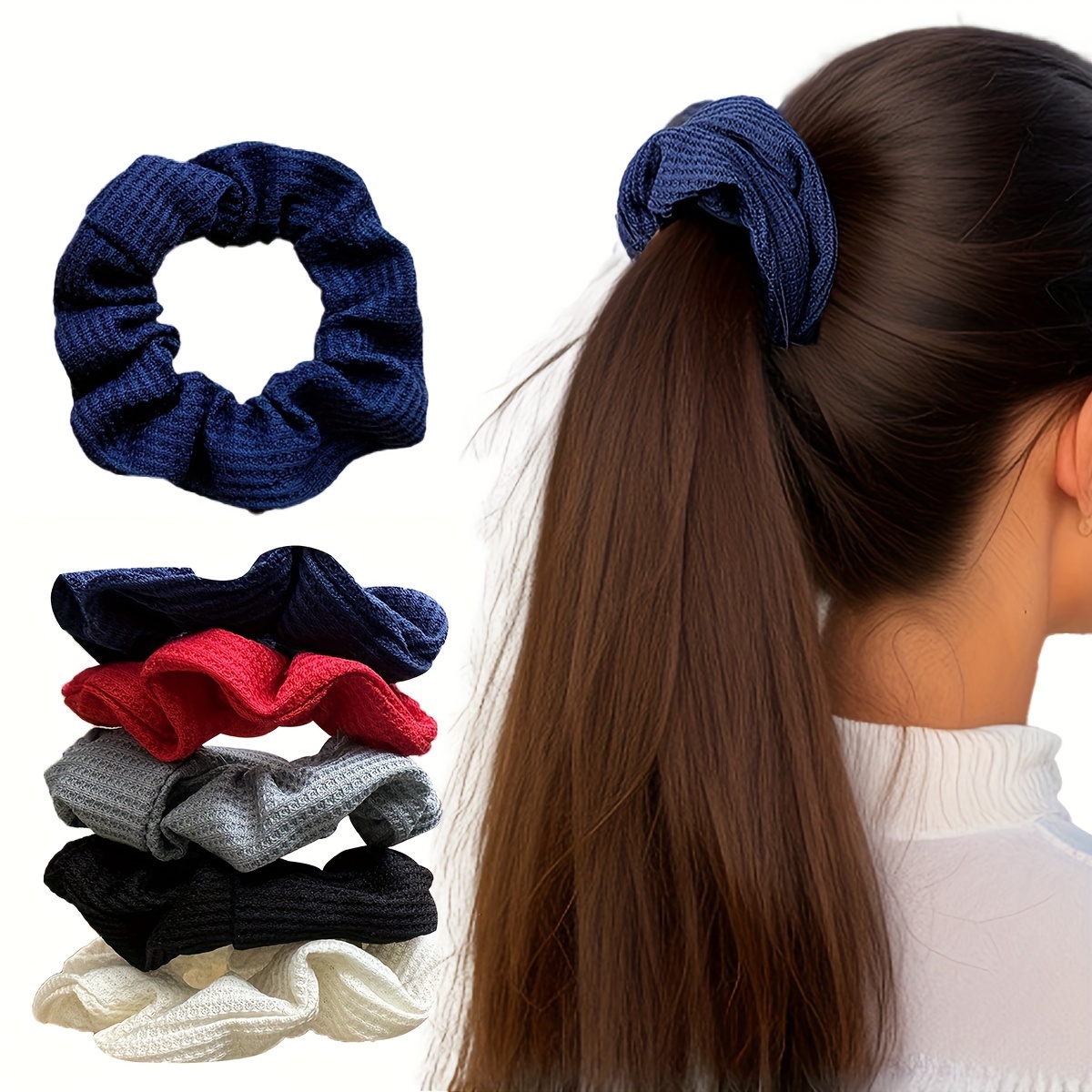 

6pcs Jersey Cute Minimalist Solid Color Scrunchies For Women - Large Bow Elastic Hair Ties Set For Girls & Women, Jumbo Textured Hair Rings, Bow-knot Hair Bands Accessories For Ages 14+