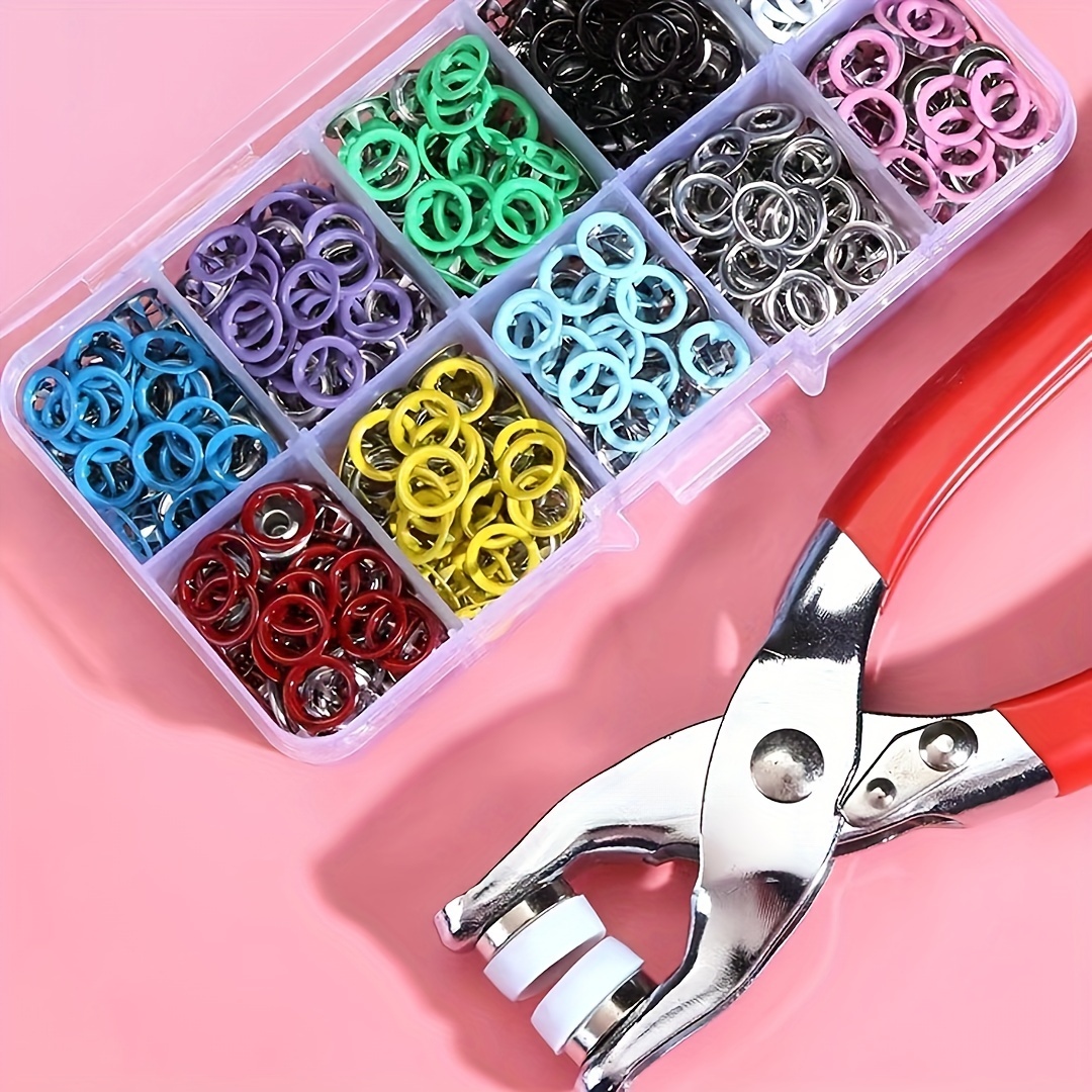 TEMU 201pcs Colorful Metal Snap Button Kit With Fastening Pliers Tool, Includes 100 Snap Buttons & 100 Claws, Durable Press Tool Set For Diy Crafts, Clothes, Hats, And Sewing Projects