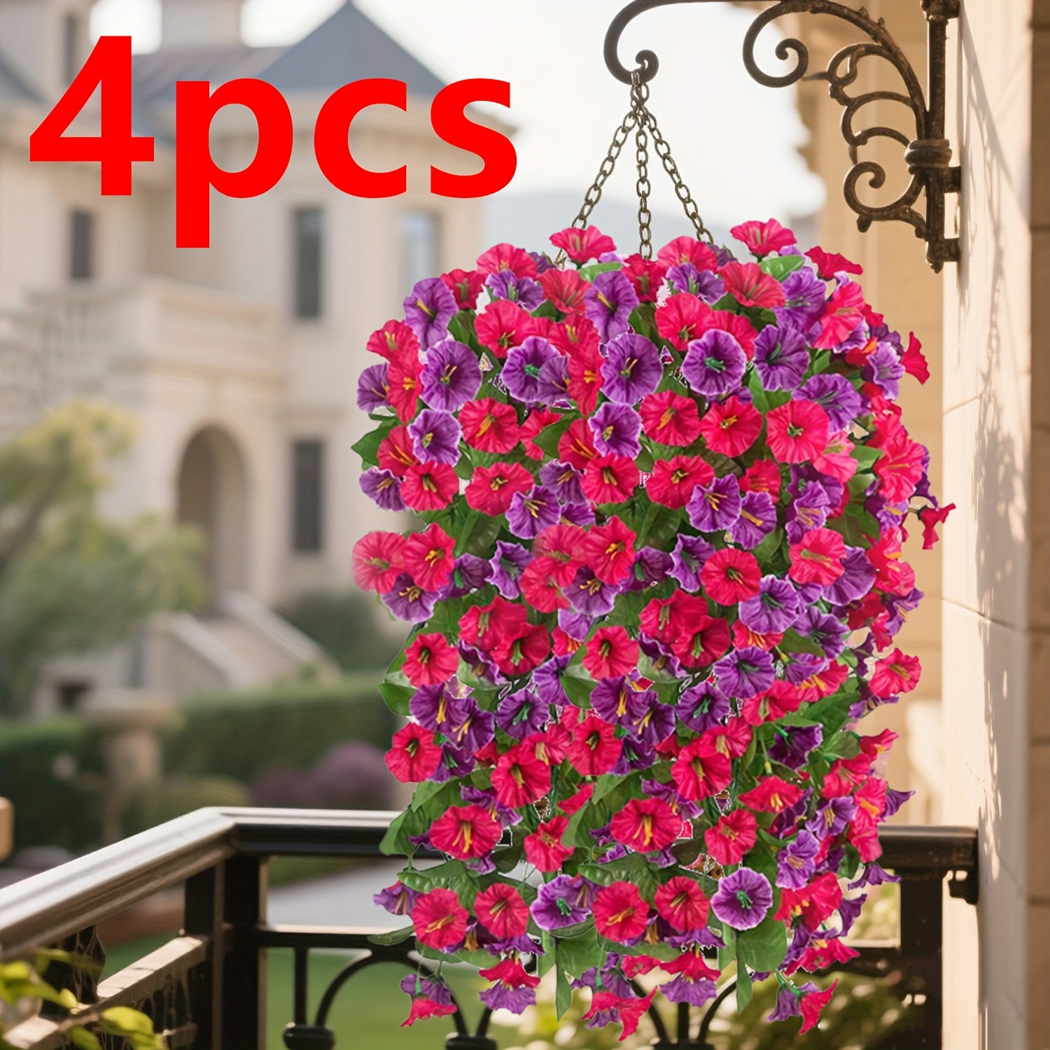 TEMU 2/4pcs Artificial Hanging Flowers Outdoor Plants, Fake Hanging Flowers Outdoor Uv Protection Hanging Flowers Artificial Flowers Porch Garden