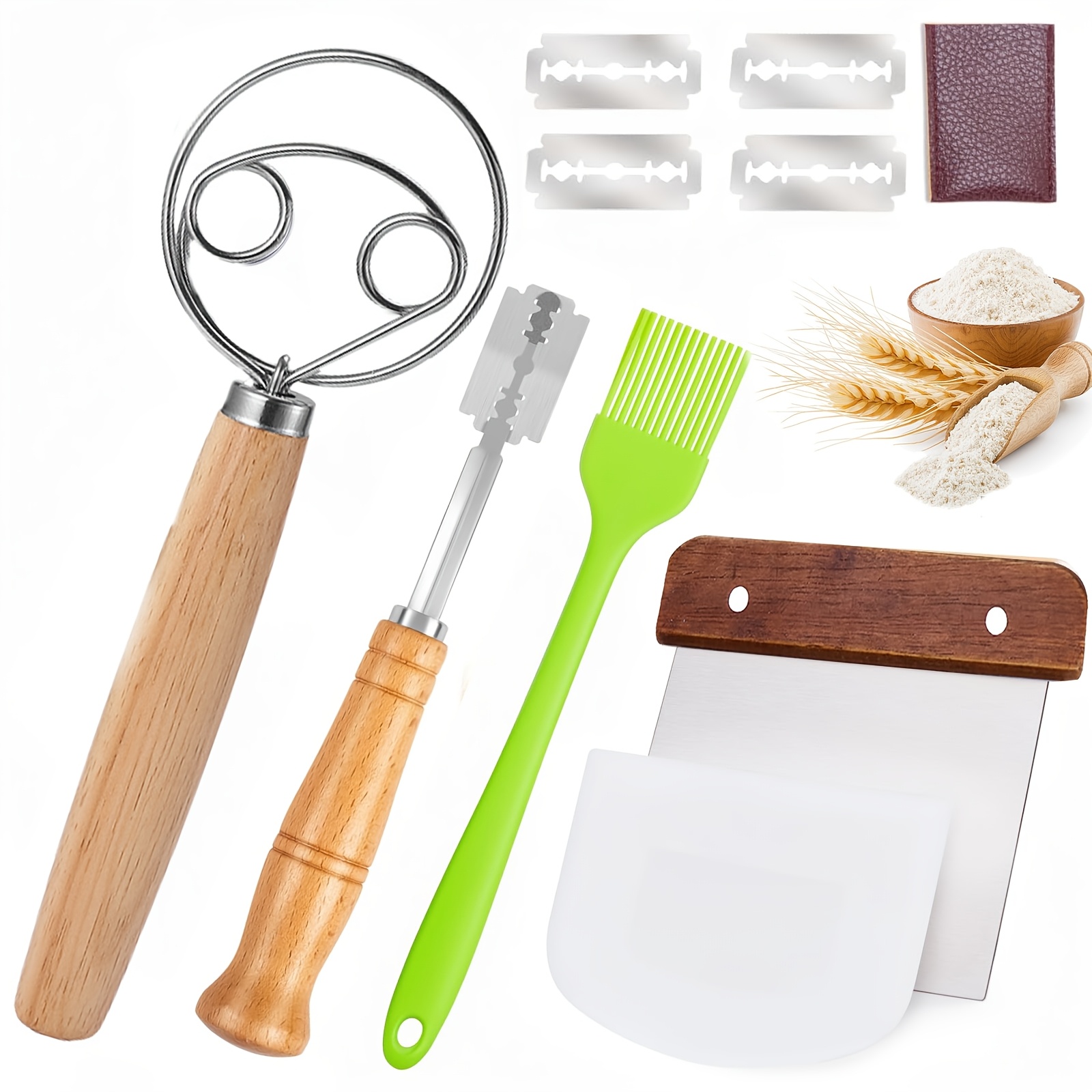 

Danish Dough Mixer Set, Stainless Steel Bread Making Tools, Baking Set With Dough Scraper Oil Brush