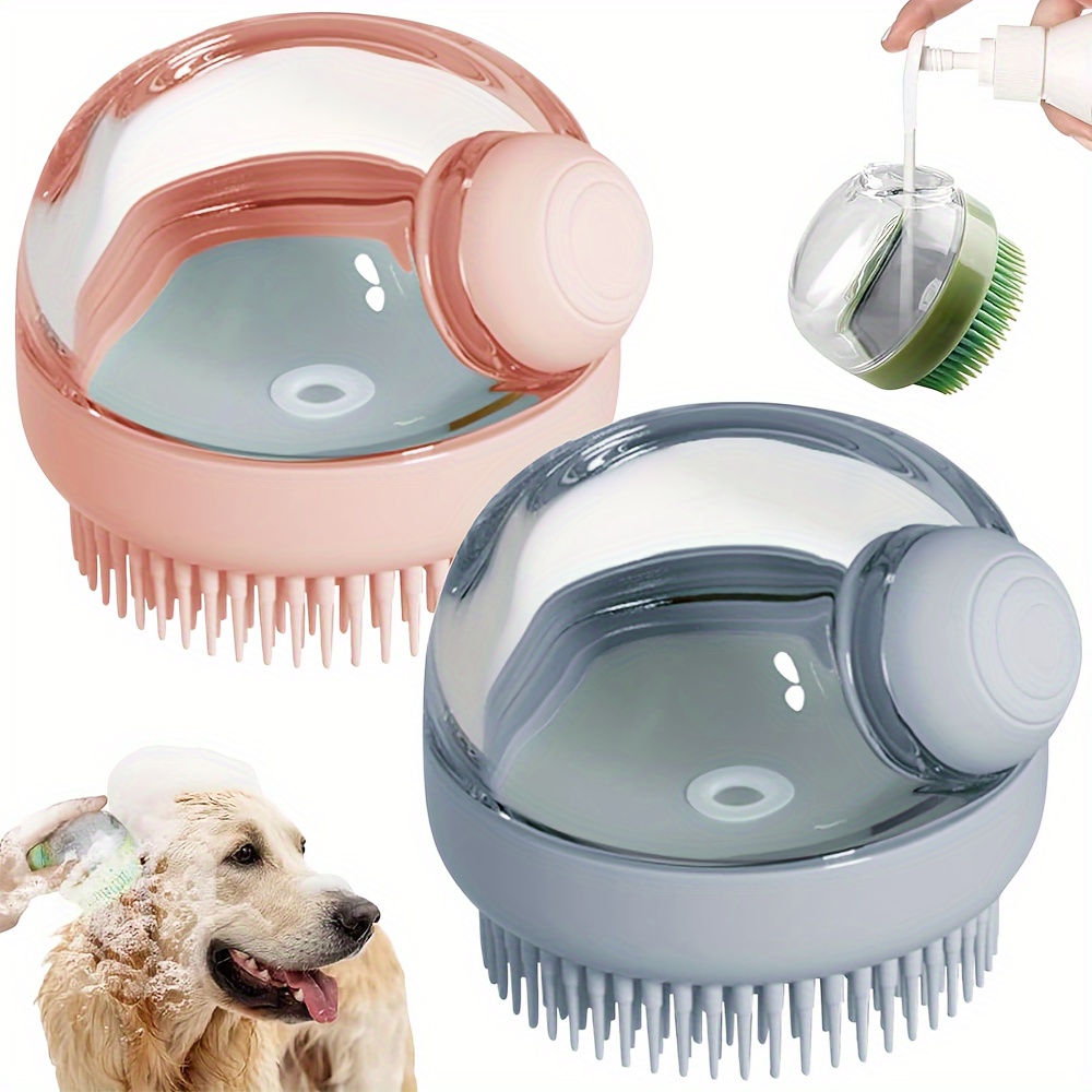 

1 Pcs Dog Bath Brush With Soap Dispenser, Silicone Bristle Pet Grooming Massage Shampoo Brush For Long & Short Haired Dogs And Cats, Uncharged Plastic Bathing Tool