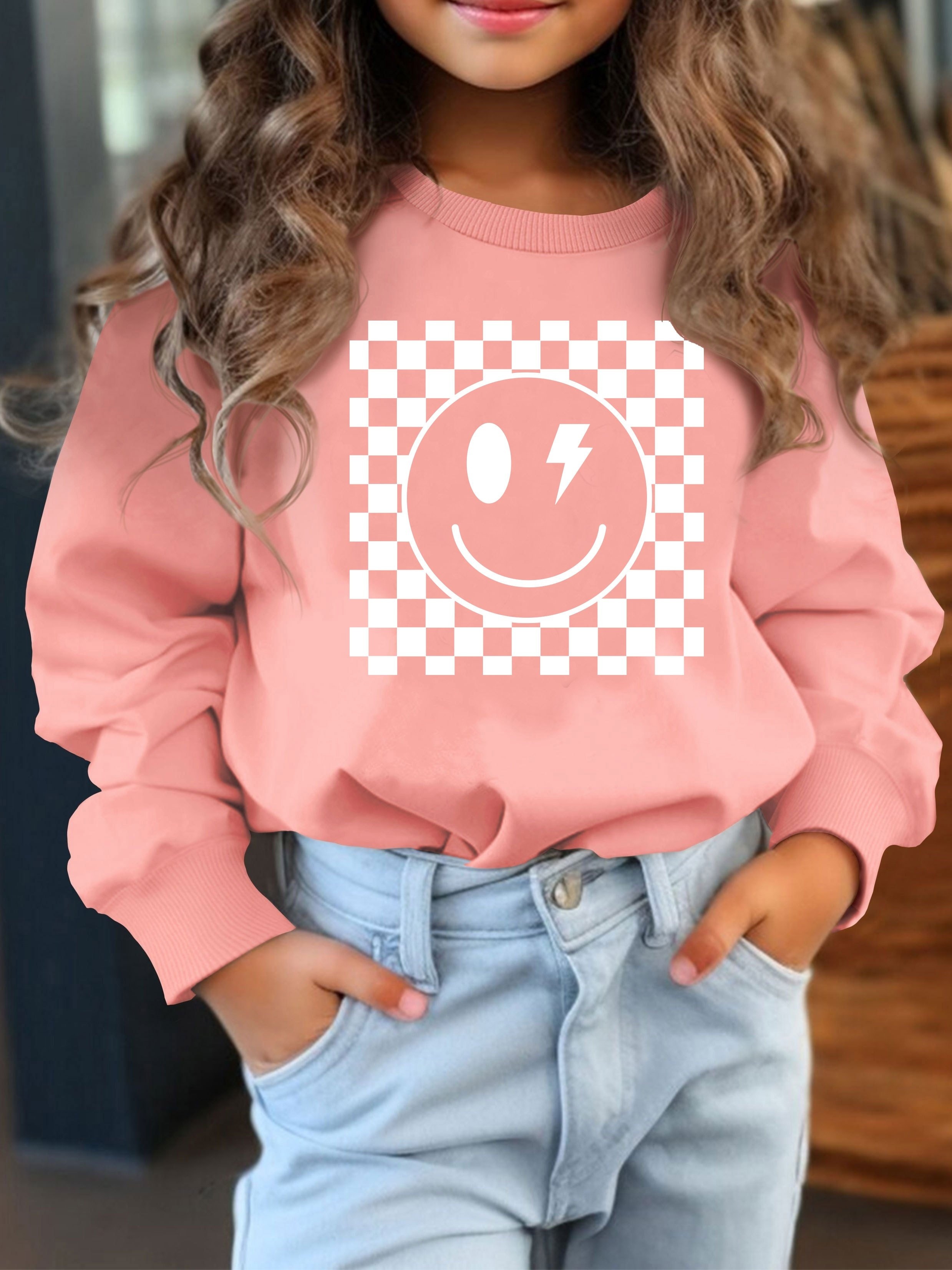 girls cute cartoon smile face long sleeve Temu