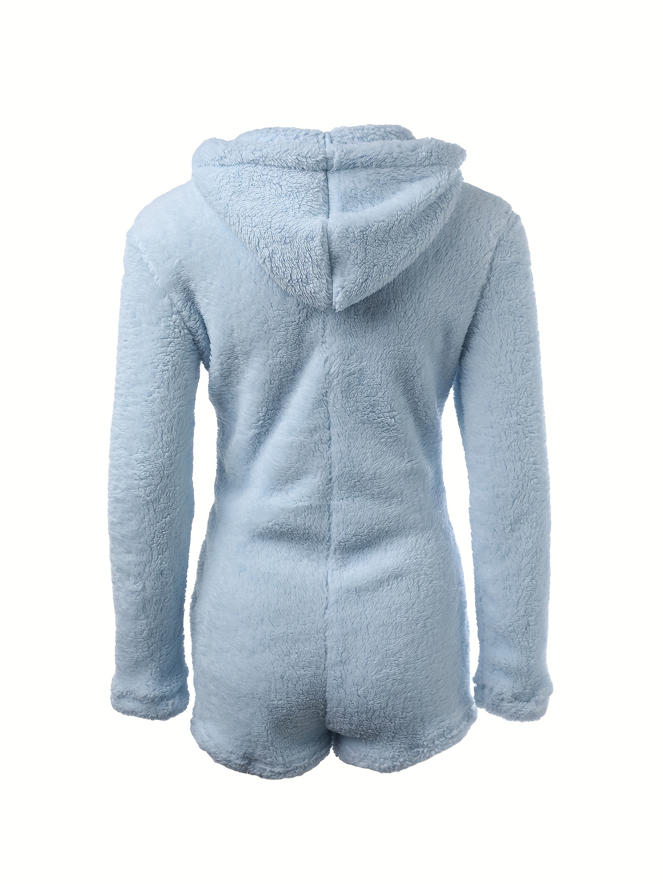 Colorblock Fuzzy Hooded Romper Long Sleeve Zipper Pajamas Temu