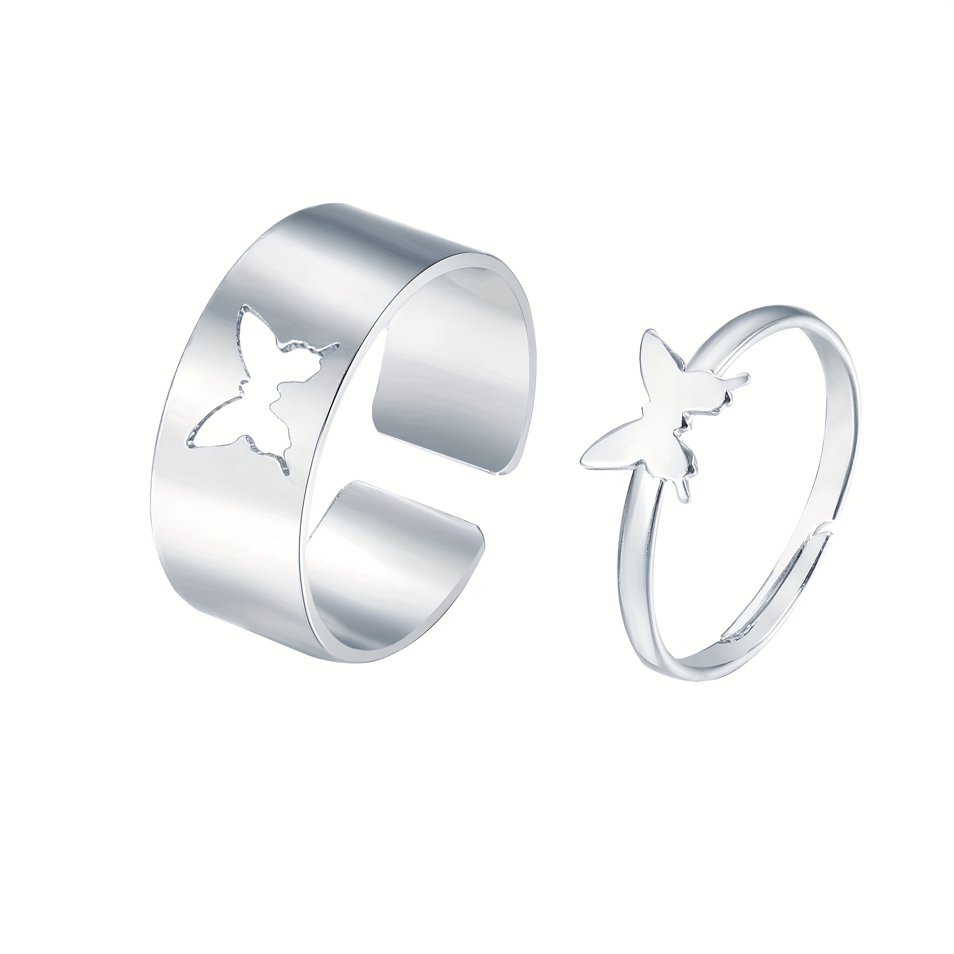 2pcs Boho Adjustable Open Ring Set Hollow Cutout Iron Couple Rings