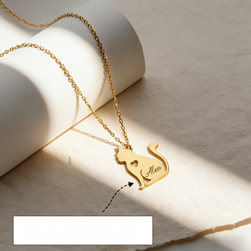 Custom Stainless Steel Cat Heart Necklace — Personalized Gift