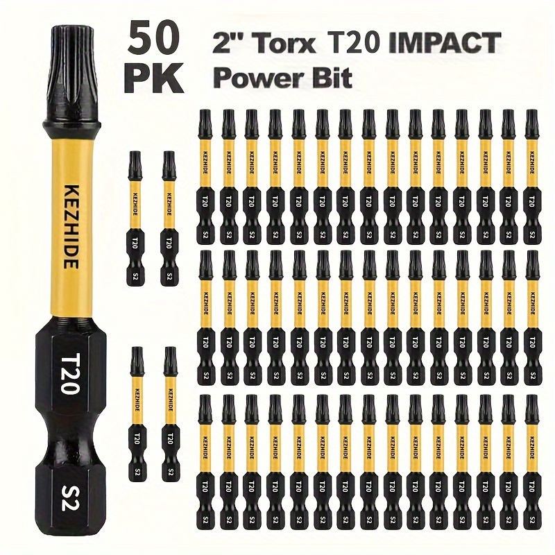 

6/12/20/25/50pcs Torx T20 Impact Drill Bits - Screwdriver Heads For Plastic, Wood, Metal Projects, Yellow, Star-shaped, Metal Material, Ideal For Home, Office, Factory Use, Black & Yellow