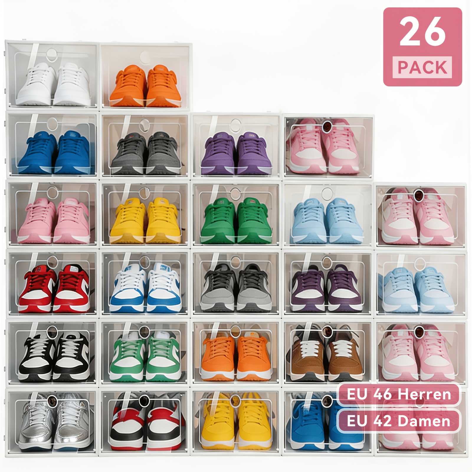 26pcs Plastic Shoe Box, Home Storage Organizer, Shoe/boot Container, Stackable Shoe Rack With Dustproof Door, Made Of Sturdy Plastic, For Storing Boots And Other Items