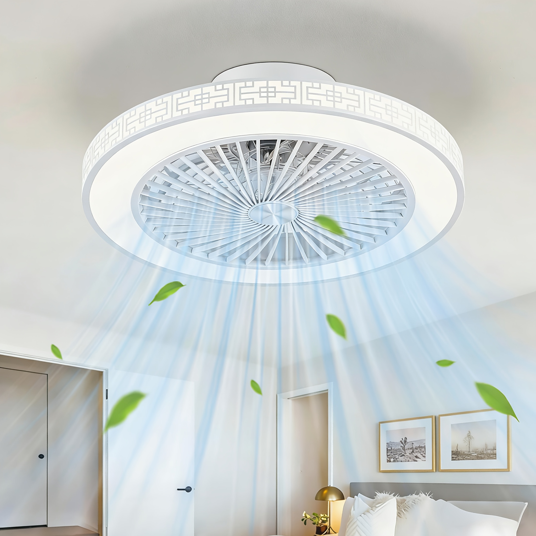 50 Cm Ceiling Fan With Light And Remote Control, Low Profile Fan, Dimmable, Three-color Temperature, Quiet Reversible Flush Mount Ceiling Fan With Light, Suitable For Bedroom Kitchen