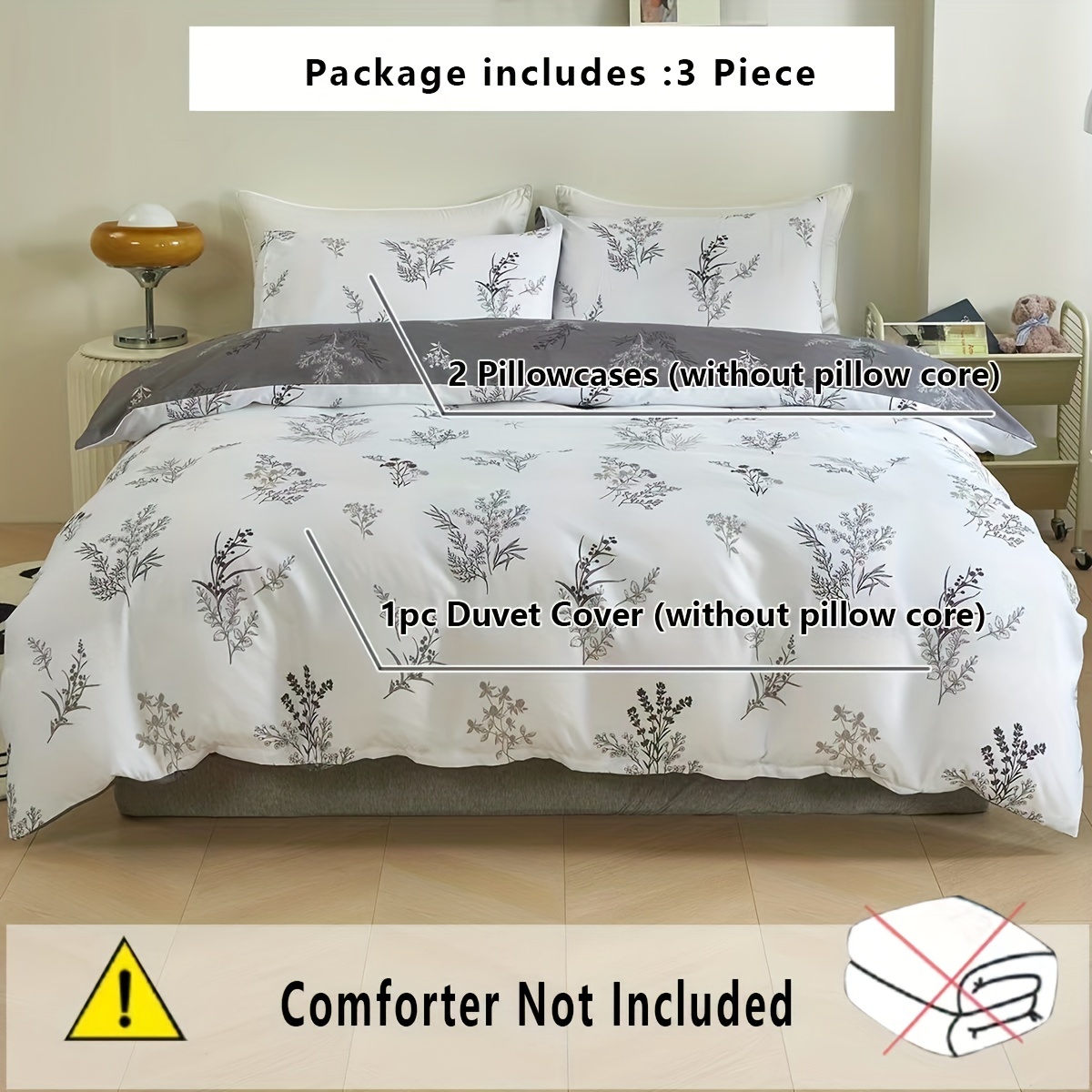 

3pcs Reversible Leaf Flower Printed Duvet Cover Set (1pc*duvet Cover + 2pcs*pillowcase, No Pillow Core), Soft Bedding For Bedroom & Guest Room Decor