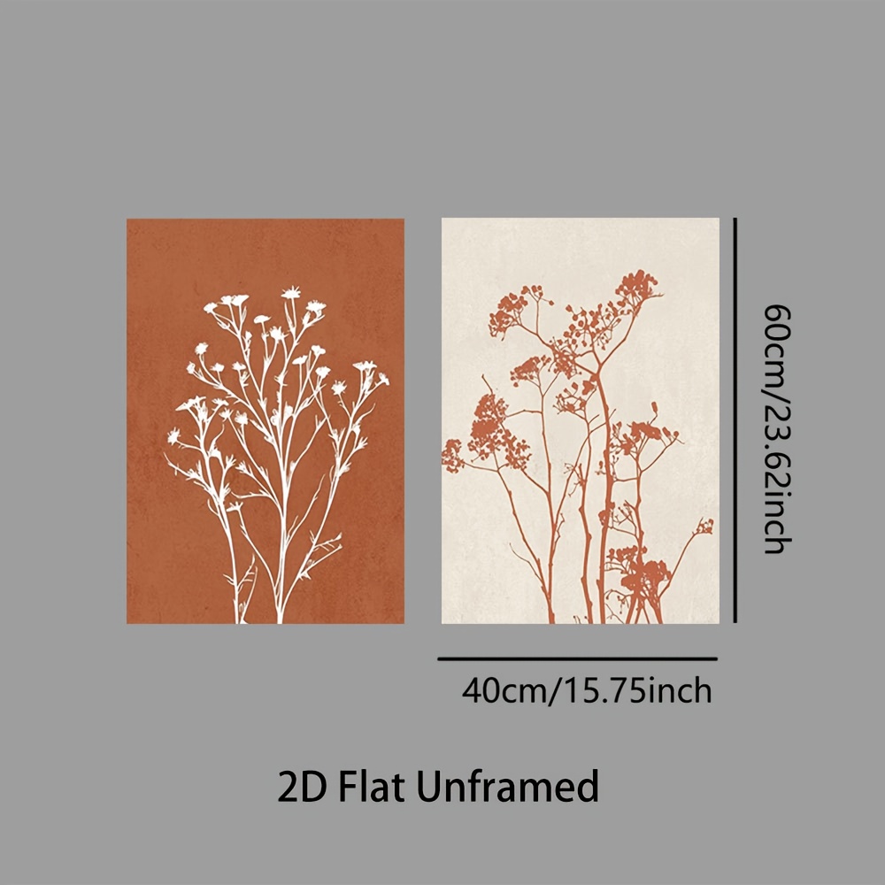 TEMU 2d Flat 2pcs Unframed Hrqko Fall Plant Wall Decor Poster Prints Set Of Botanical Wall Art Burnt Orange Retro Artwork Prints Posters Wall Art