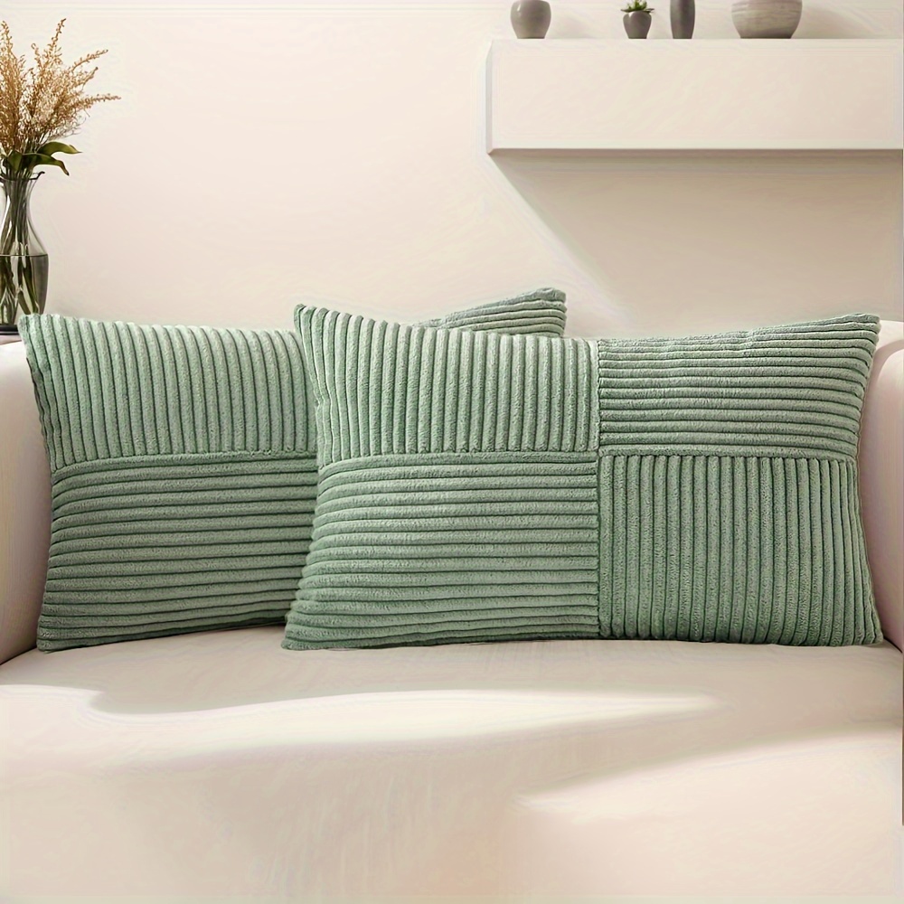 E-shop 2 Stück, Boho Dekorative Kissenbezüge, Weicher Corduroy Kreuz-Patchwork Texturierte Kissenhüllen, 12in*20in, 18in*18in, Herbst, Weihnachten,