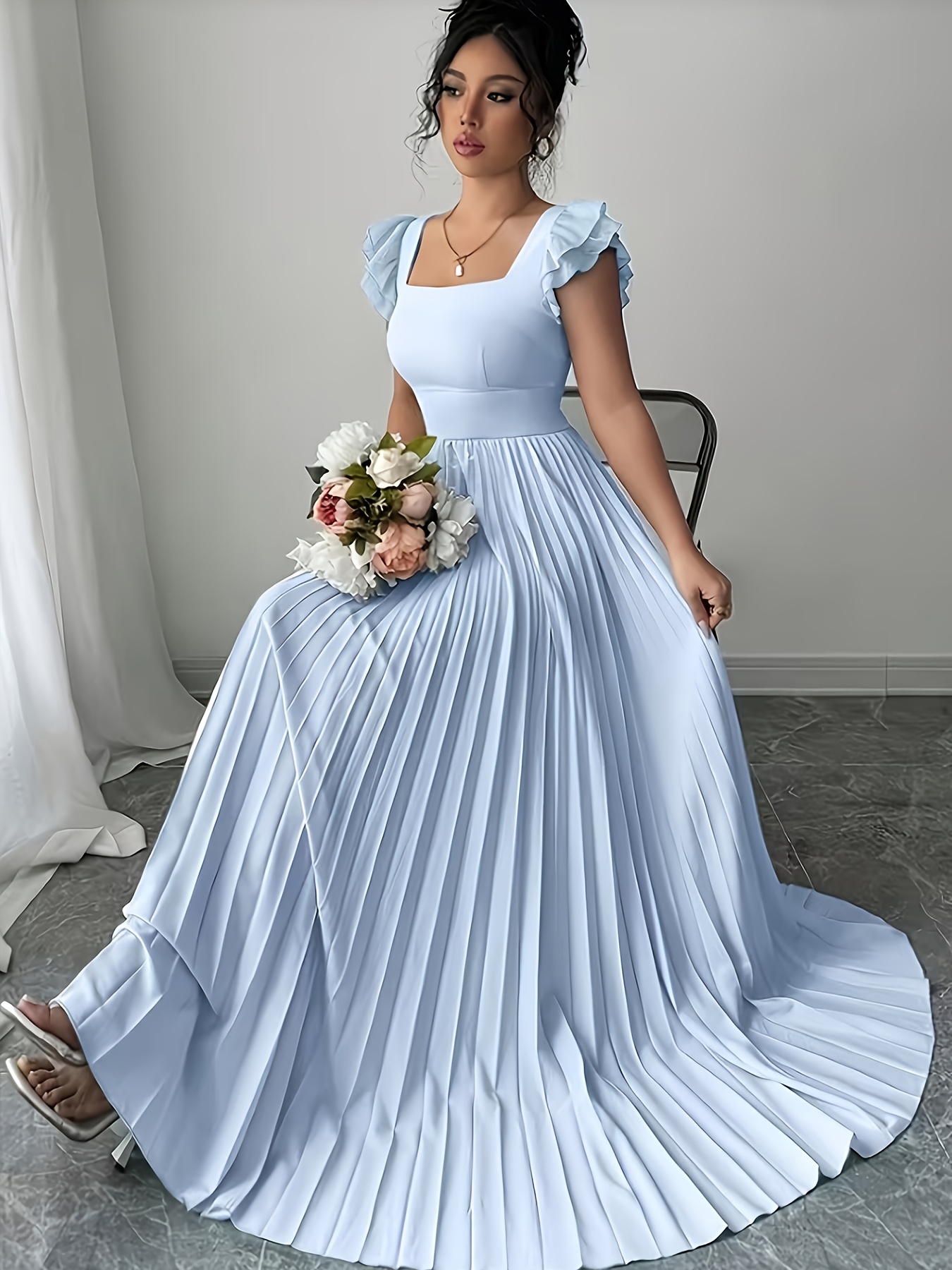 womens elegant floral print pleated hem long dress summer - Temu
