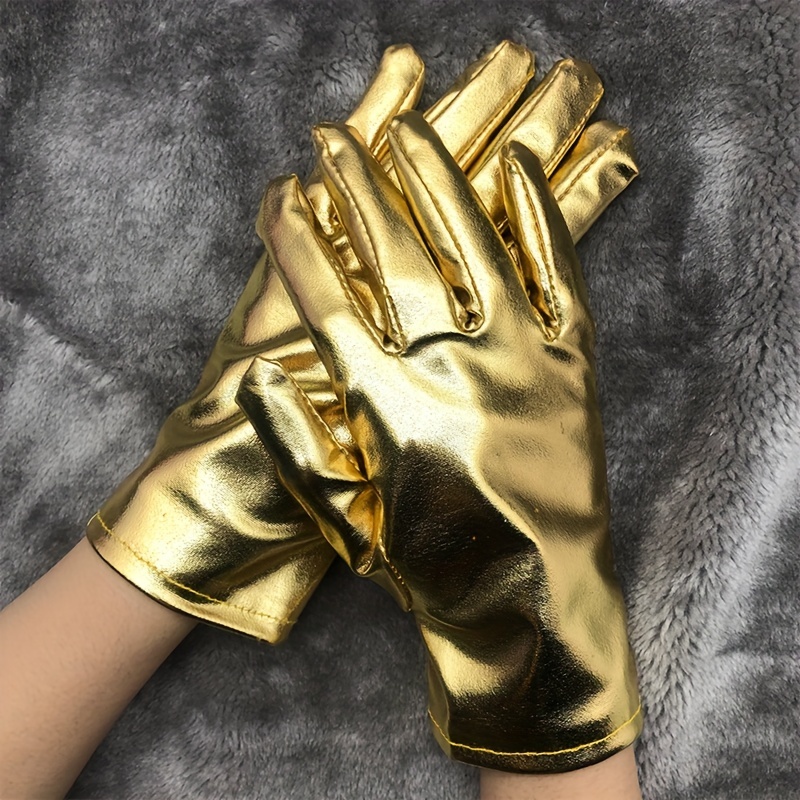 

Gloves For Dancing Performances In Summer, Made Of Shiny Leather, With A Thin Layer Of Golden Spandex, Designed For Adult Women For Stage Performances.