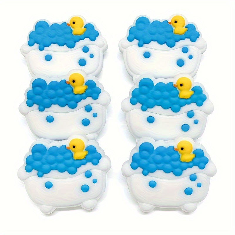 

6-pack Silicone Beads For Diy Jewelry Making - Rubber Duck & Bathtub Design, Creative Keychain Accessories, Handicraft Supplies For Bracelet, Necklace, Charm Crafting, Loose Silicone Beads Assortment