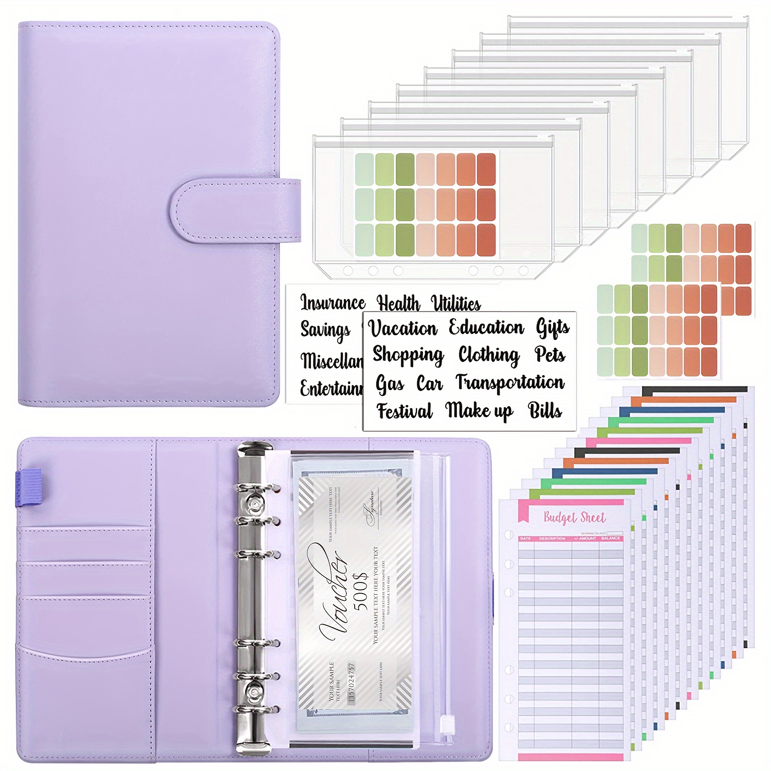 

Organize Your Finances & Save Money - Budget Binder With Zipper Envelopes & Expense Sheets